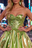 Metallic groene A-lijn sweetheart korset met gerimpelde homecomingjurk