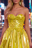 Metallic groene A-lijn sweetheart korset met gerimpelde homecomingjurk