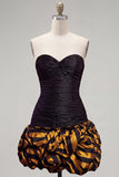 Zwarte gouden Bodycon Sweetheart Homecoming jurk met ruches