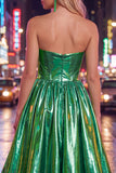 Koninklijk blauwe metallic A-lijn sweetheart gerimpelde korset Asymmetrische Homecoming jurk