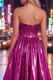 Koninklijk blauwe metallic A-lijn sweetheart gerimpelde korset Asymmetrische Homecoming jurk