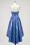 Koninklijk blauwe metallic A-lijn sweetheart gerimpelde korset Asymmetrische Homecoming jurk