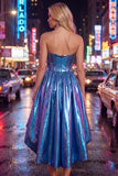 Koninklijk blauwe metallic A-lijn sweetheart gerimpelde korset Asymmetrische Homecoming jurk