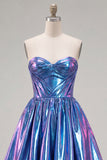Koninklijk blauwe metallic A-lijn sweetheart gerimpelde korset Asymmetrische Homecoming jurk