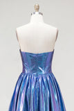 Koninklijk blauwe metallic A-lijn sweetheart gerimpelde korset Asymmetrische Homecoming jurk