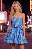 Strapless donkergroene A-lijn ruches Homecoming jurk met strik