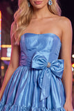 Strapless donkergroene A-lijn ruches Homecoming jurk met strik