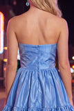 Strapless donkergroene A-lijn ruches Homecoming jurk met strik