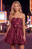 Strapless donkergroene A-lijn ruches Homecoming jurk met strik