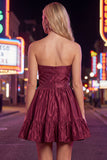 Strapless donkergroene A-lijn ruches Homecoming jurk met strik
