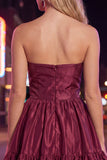Strapless donkergroene A-lijn ruches Homecoming jurk met strik