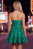 Strapless donkergroene A-lijn ruches Homecoming jurk met strik