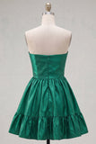 Strapless donkergroene A-lijn ruches Homecoming jurk met strik