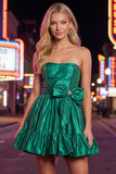 Strapless donkergroene A-lijn ruches Homecoming jurk met strik