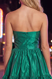 Strapless donkergroene A-lijn ruches Homecoming jurk met strik