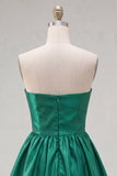 Strapless donkergroene A-lijn ruches Homecoming jurk met strik