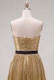 Gouden A-lijn metallic strapless geplooide homecomingjurk met gerimpelde comingtijd met strik