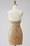 Glitterende gouden Bodycon Sweetheart doorschijnende korsetpailletten Homecoming jurk