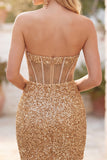 Glitterende gouden Bodycon Sweetheart doorschijnende korsetpailletten Homecoming jurk