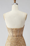 Glitterende gouden Bodycon Sweetheart doorschijnende korsetpailletten Homecoming jurk