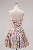 A-Line grijs korset bloemen strapless Jacquard Homecoming jurk met strik
