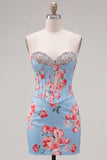 Sweetheart gele korset, met bloemen versierde strakke homecomingjurk