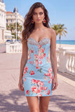 Sweetheart gele korset, met bloemen versierde strakke homecomingjurk