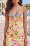 Sweetheart gele korset, met bloemen versierde strakke homecomingjurk