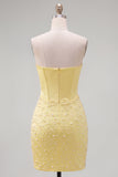Strapless gele korset, parel bodycon homecomingjurk