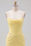 Strapless gele korset, parel bodycon homecomingjurk