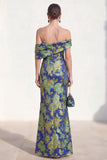 Off the Shoulder marineblauwe zeemeermin Jacquard bloemenjurk van de moeder van de bruid