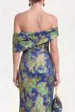Off the Shoulder marineblauwe zeemeermin Jacquard bloemenjurk van de moeder van de bruid