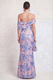 Off the Shoulder marineblauwe zeemeermin Jacquard bloemenjurk van de moeder van de bruid