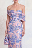 Off the Shoulder marineblauwe zeemeermin Jacquard bloemenjurk van de moeder van de bruid