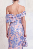 Off the Shoulder marineblauwe zeemeermin Jacquard bloemenjurk van de moeder van de bruid