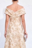 Gouden A-lijn Jacquard Bloemenjurk Lange Moeder van de Bruid Off The Shoulder