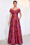 Gouden A-lijn Jacquard Bloemenjurk Lange Moeder van de Bruid Off The Shoulder