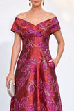 Gouden A-lijn Jacquard Bloemenjurk Lange Moeder van de Bruid Off The Shoulder