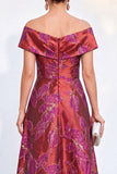 Gouden A-lijn Jacquard Bloemenjurk Lange Moeder van de Bruid Off The Shoulder