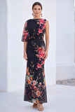 Blauwe Bloem Zeemeermin Chiffon Bateau Hals, Lange Moeder van de Bruid Jurk