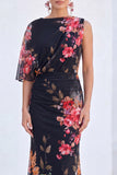 Blauwe Bloem Zeemeermin Chiffon Bateau Hals, Lange Moeder van de Bruid Jurk