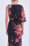 Blauwe Bloem Zeemeermin Chiffon Bateau Hals, Lange Moeder van de Bruid Jurk