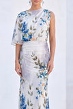 Blauwe Bloem Zeemeermin Chiffon Bateau Hals, Lange Moeder van de Bruid Jurk