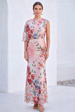 Blauwe Bloem Zeemeermin Chiffon Bateau Hals, Lange Moeder van de Bruid Jurk