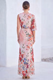 Blauwe Bloem Zeemeermin Chiffon Bateau Hals, Lange Moeder van de Bruid Jurk