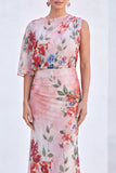 Blauwe Bloem Zeemeermin Chiffon Bateau Hals, Lange Moeder van de Bruid Jurk