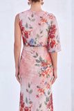 Blauwe Bloem Zeemeermin Chiffon Bateau Hals, Lange Moeder van de Bruid Jurk