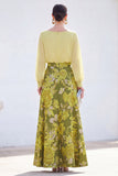 Groene A-lijn bateau hals 2-delige Jacquard bloemenjurk Mother Of the Bride Jurk