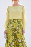 Groene A-lijn bateau hals 2-delige Jacquard bloemenjurk Mother Of the Bride Jurk