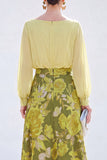 Groene A-lijn bateau hals 2-delige Jacquard bloemenjurk Mother Of the Bride Jurk